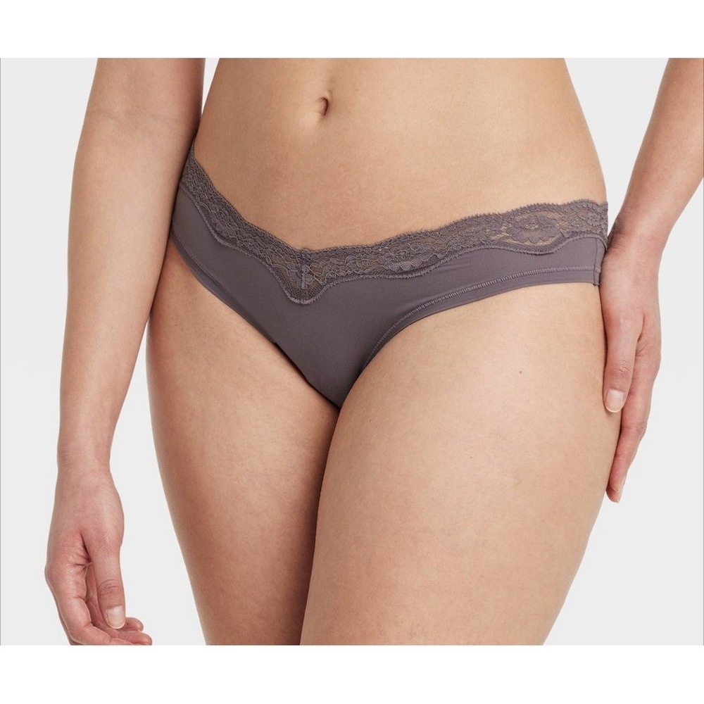Women's Luxe Stretch Thong Underwear Lace Waistband Auden' Mauve gray Size Small